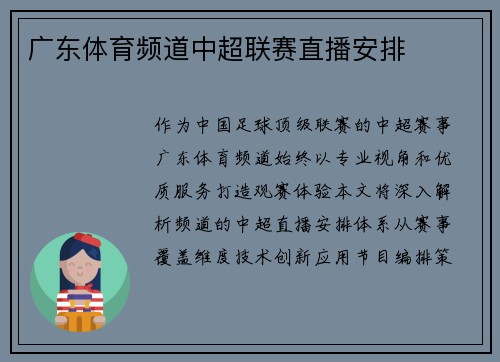 广东体育频道中超联赛直播安排